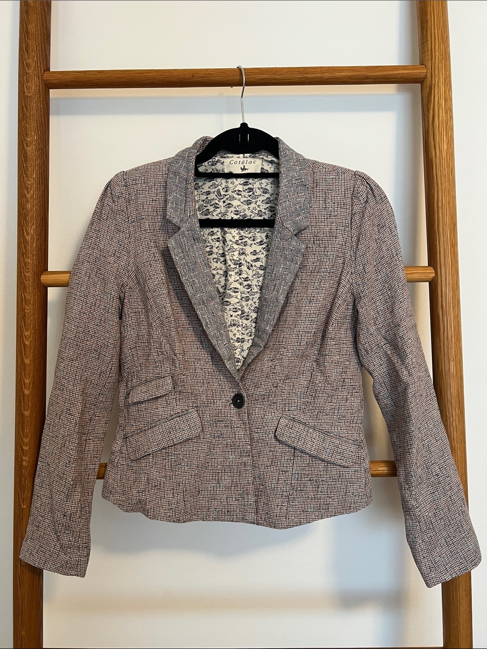Cotélac Pink Textured Tweed Blazer Fish Print Lining French Designer